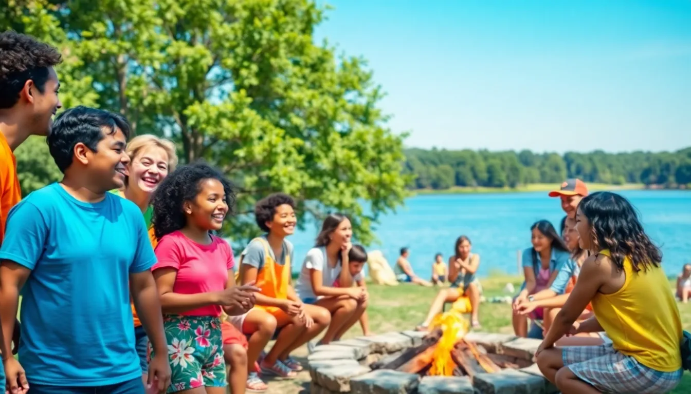 diverse group enjoying activities at a summer camp.